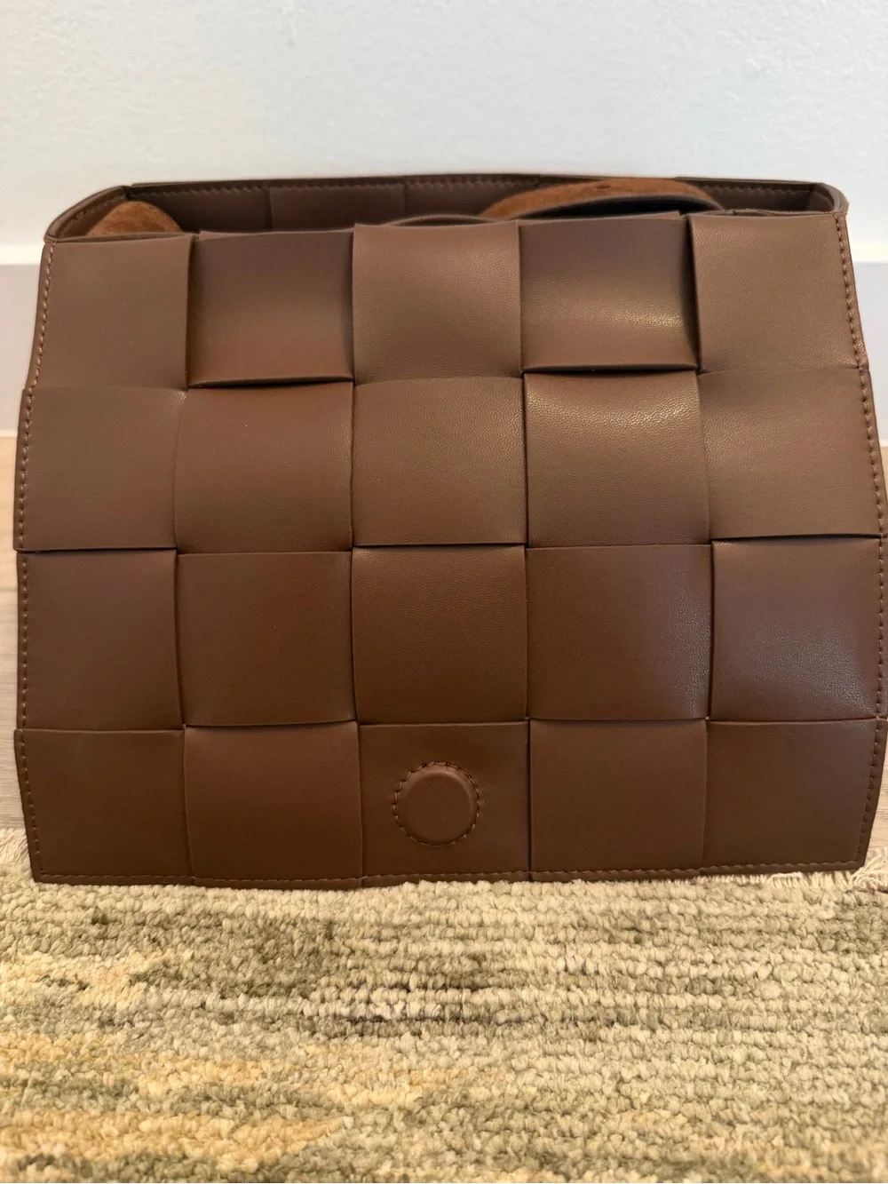 Woven Suede and Leather Crossbody Bag - Brown